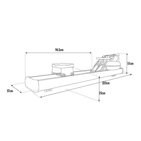 Diagram showing the size of the WaterRower Metallic.